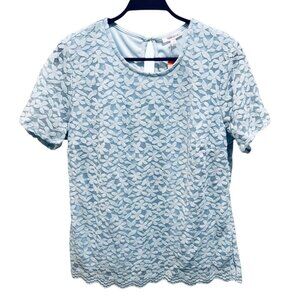 Teddi Rose‎ Womens Size XXL Blue Lace Floral Stretch Short Sleeve Lined Top NWT